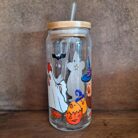 Holiday Glass Cup With Bamboo Lid And Glass Straw