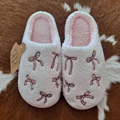 Cozy Bow Embroidered Plush Slippers