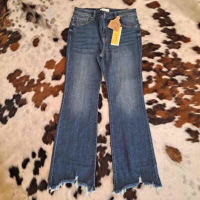 Charlotte-Mid Rise Flare Frayed Hem