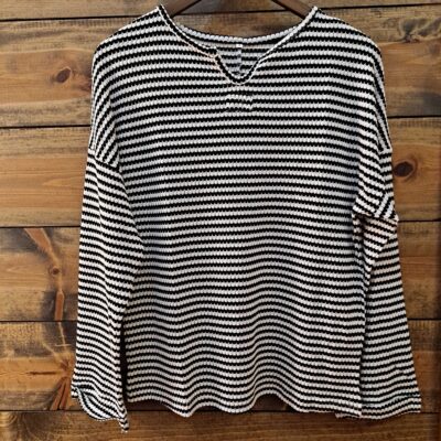 Striped Waffle Knit Long Sleeve Top