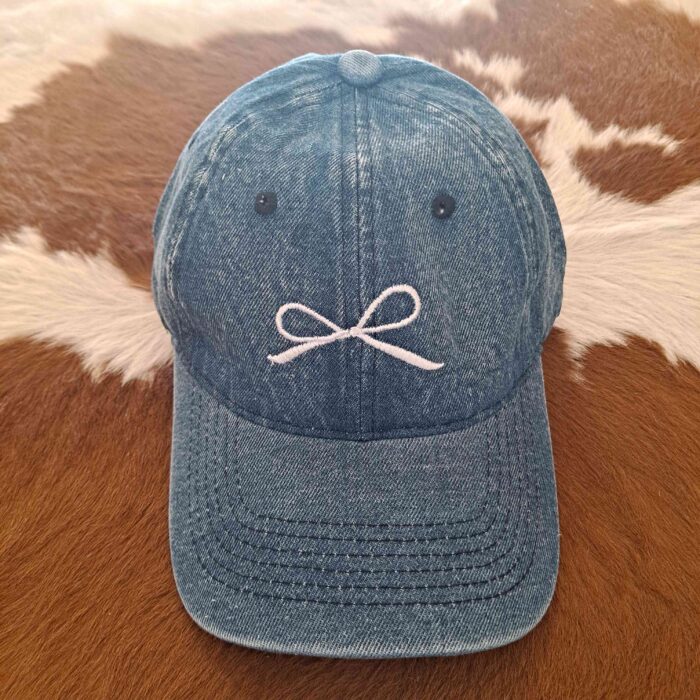 Bow Embroidery Denim Washed Hat