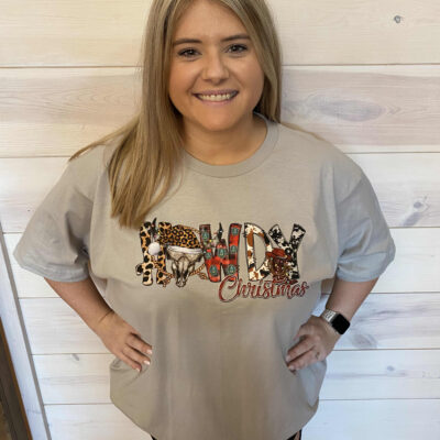 Howdy Christmas Bull Skull Boot Graphic Tee
