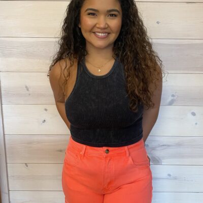 Coral Colored High Rise Cuffed Shorts