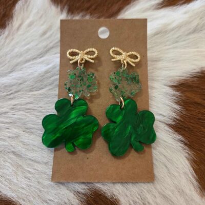 Glitzy Gold Bow Shamrock St. Patrick's Day Post Earrings