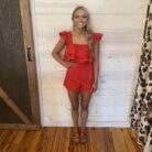 Double Tiered Square Neck Ruffle Detail Romper