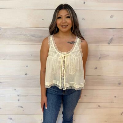 Bow Tie Front Lace Trimmed Tank Top