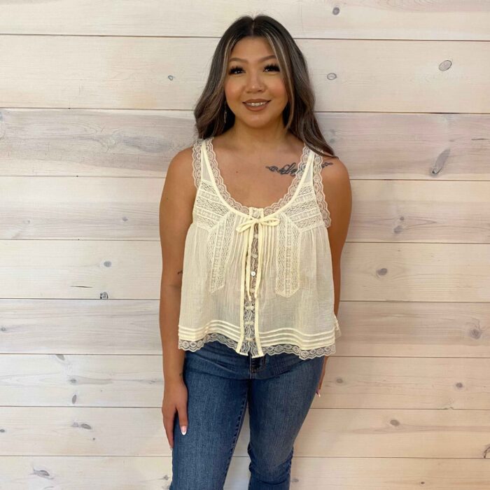 Bow Tie Front Lace Trimmed Tank Top