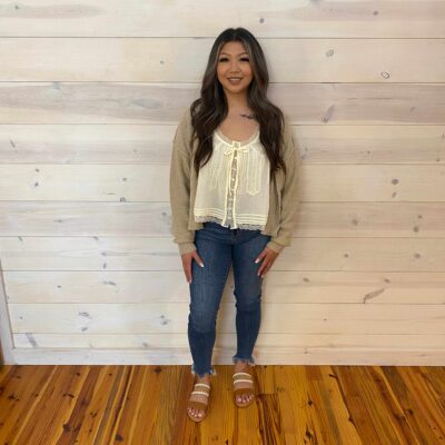 Popcorn Button Down Sweater Cropped Cardigan