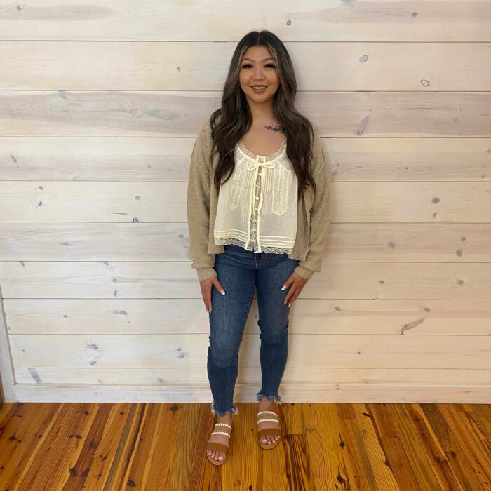 Popcorn Button Down Sweater Cropped Cardigan