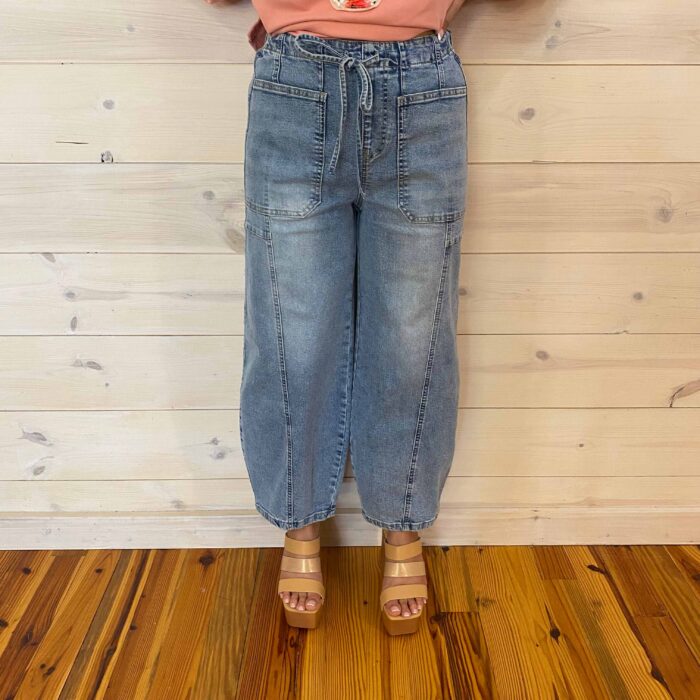 Izzy-Large Patch Pocket Drawstring Paperbag Waist Barrel Jeans