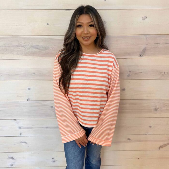 Textured Contrast Dropped Striped Long Sleeve Top