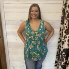 Floral Print V Neck Ruffle Babydoll Peplum Sleeveless Knit Top