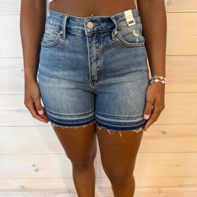 Betty-Mid Rise Tummy Control Vintage Wash Release Hem Shorts