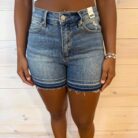 Betty-Mid Rise Tummy Control Vintage Wash Release Hem Shorts