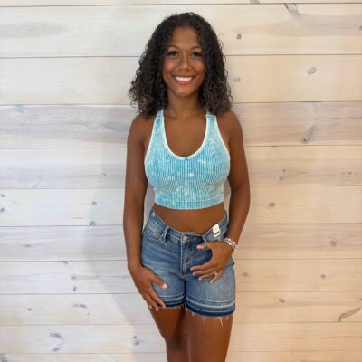 Stone Washed Ribbed Racerback Tank Top with Removable Bra Pads