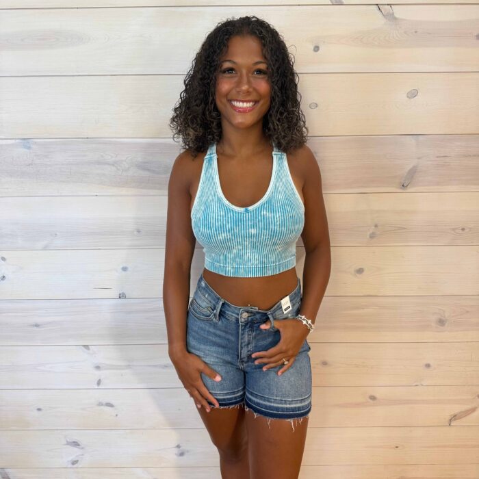 Stone Washed Ribbed Racerback Tank Top with Removable Bra Pads