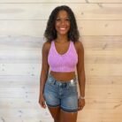 Stone Washed Ribbed Racerback Tank Top with Removable Bra Pads