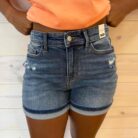 Bailey-Mid Rise Destroyed Dad Short with Yoke Pocket and Faux Selvedge Cuff