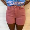 Beth-Mid Rise Tummy Control Dyed with Back Pocket Embroidery Shorts