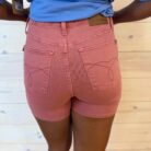 Beth-Mid Rise Tummy Control Dyed with Back Pocket Embroidery Shorts