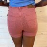 Beth-Mid Rise Tummy Control Dyed with Back Pocket Embroidery Shorts