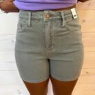 Beth-Mid Rise Tummy Control Dyed with Back Pocket Embroidery Shorts