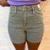 Beth-Mid Rise Tummy Control Dyed with Back Pocket Embroidery Shorts