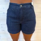Beverly-High Waisted Denim Trouser Shorts