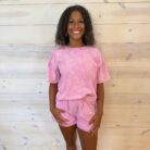 Acid Washed Short Sleeve Tee & Shorts Set with Pockets