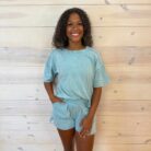 Acid Washed Short Sleeve Tee & Shorts Set with Pockets