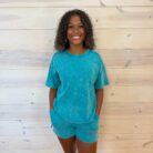 Acid Washed Short Sleeve Tee & Shorts Set with Pockets