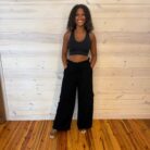 High Waisted Solid Woven Cargo Pants