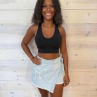 100% Cotton Washed Denim Bow Lace Motif Laser Cut Embo Detail Skort