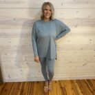 Brushed DTY Long Sleeve Round Neck Microfiber High Low Hem Loungewear Set