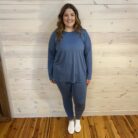 Brushed DTY Long Sleeve Round Neck Microfiber High Low Hem Loungewear Set