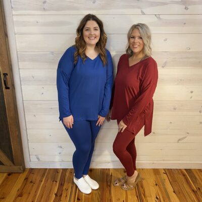 Brushed DTY Long Sleeve V-Neck Microfiber Loungewear Set