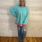 Stripe Contrast Trim Oversized Pullover Sweatshirt