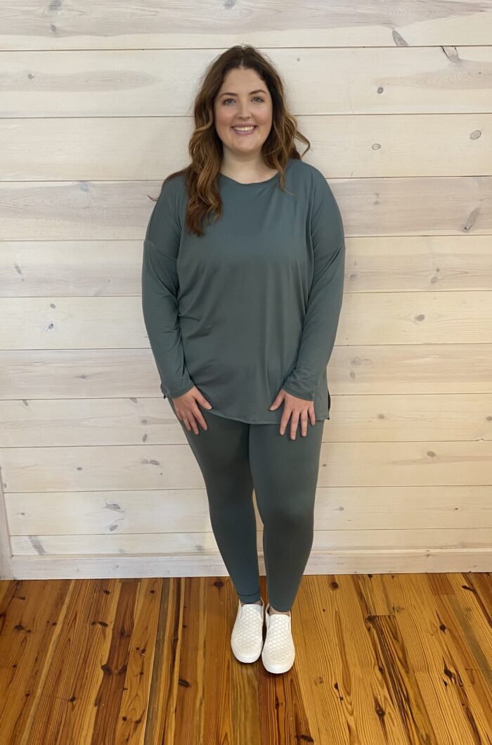 Brushed DTY Long Sleeve Round Neck Microfiber High Low Hem Loungewear Set Brushed DTY Long Sleeve Round Neck Microfiber High Low Hem Loungewear Set