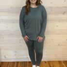 Brushed DTY Long Sleeve Round Neck Microfiber High Low Hem Loungewear Set