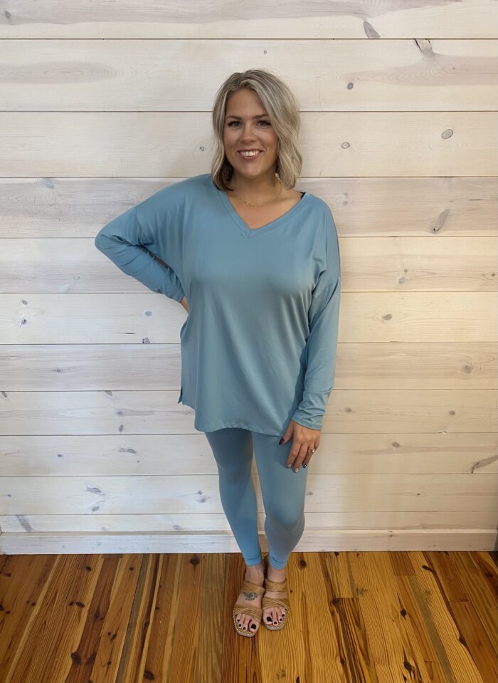 Brushed DTY Long Sleeve V-Neck Microfiber Loungewear Set Brushed DTY Long Sleeve V-Neck Microfiber Loungewear Set