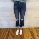 Mid Rise Distressed Bootcut Cropped Denim Pants
