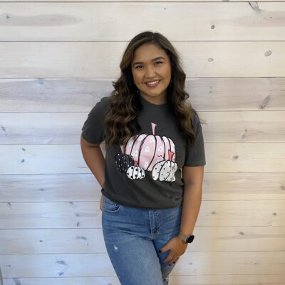 100% Cotton Pink Pumpkins and Ghosts Graphic Tee