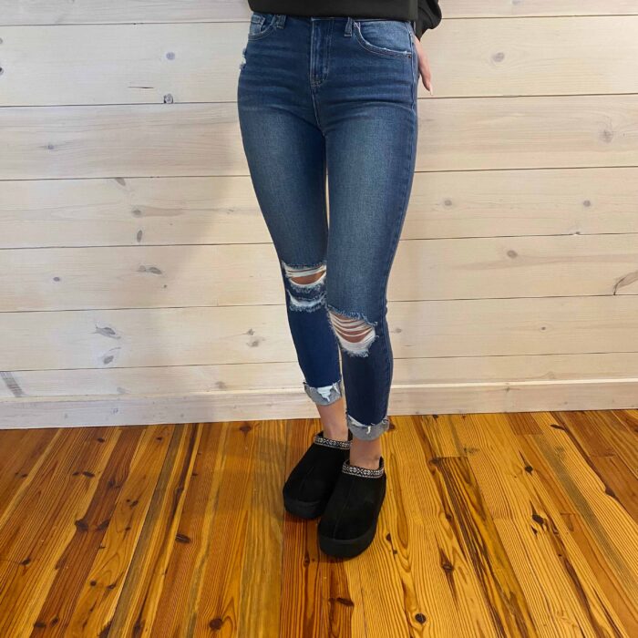 Alyssa-Mid Rise Distressed Cuffed Hem Skinny Denim