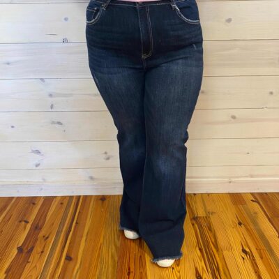 Jeanine-High Rise Flare Frayed Hem Jeans