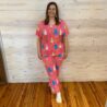 Christmas Tree Print V Neck Short Sleeve Top and Drawstring Pants Set with Pockets