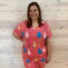 Christmas Tree Print V Neck Short Sleeve Top and Drawstring Pants Set with Pockets