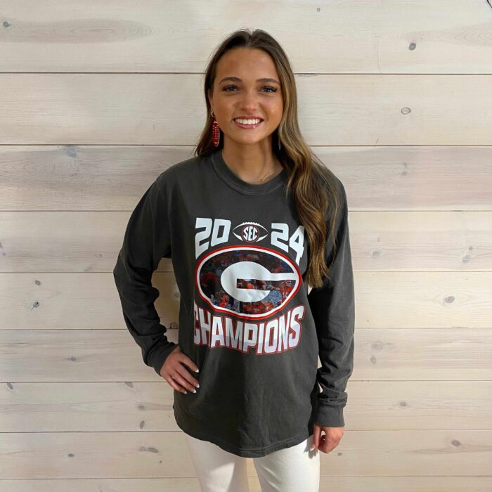 100% Cotton Georgia 2024 SEC Champions Bulldogs Long Sleeve Graphic Tee