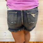 Breanne-High Rise Stretch Patched Shorts with Frayed Hem