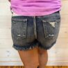 Breanne-High Rise Stretch Patched Shorts with Frayed Hem