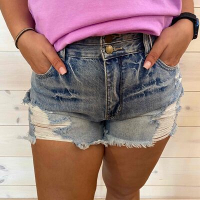 Missy-Super High Rise Rigid Patched Double Button Shorts